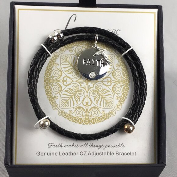 LUXE by CBC Genuine Leather Coil Wrap Bracelet With Cubic Zirconia "FAITH" - Picture 2 of 6